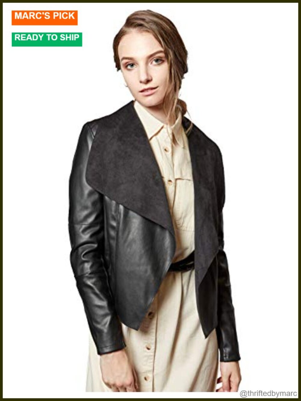 Faux Leather Jacket Slim Open Front Lapel Blazer